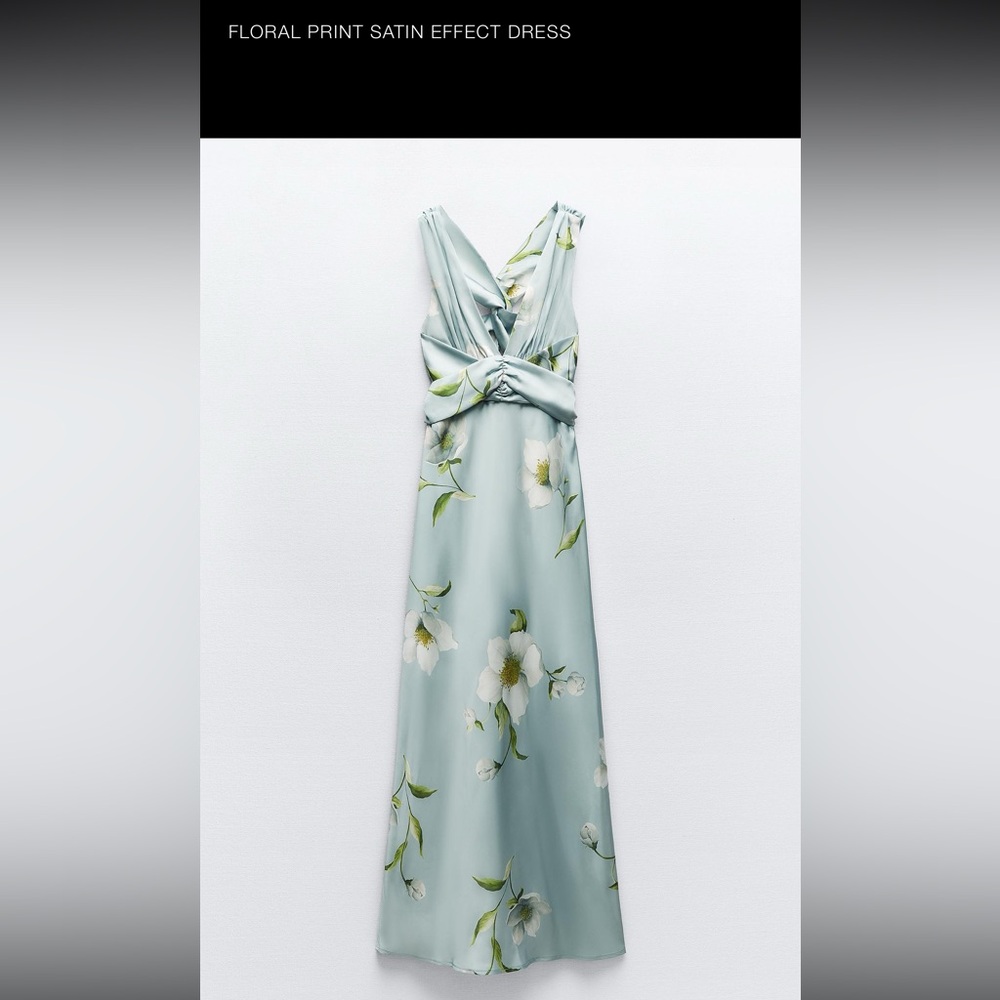 Zara Satin Effect Floral Maxi Dress - Light Blue